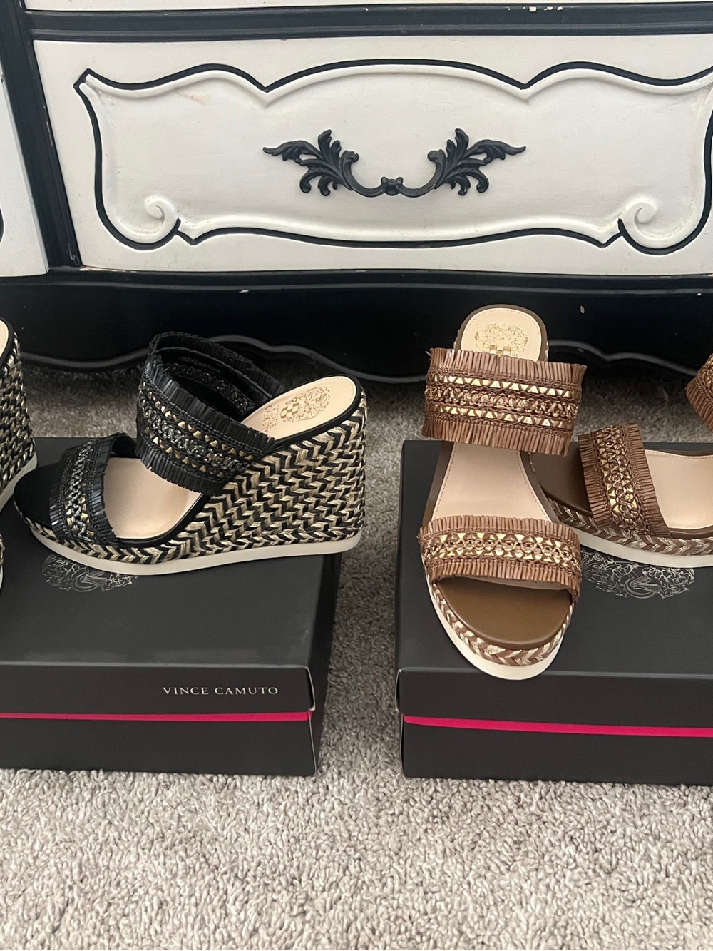 Vince Camuto Black Woven Espadrille Wedge Slides